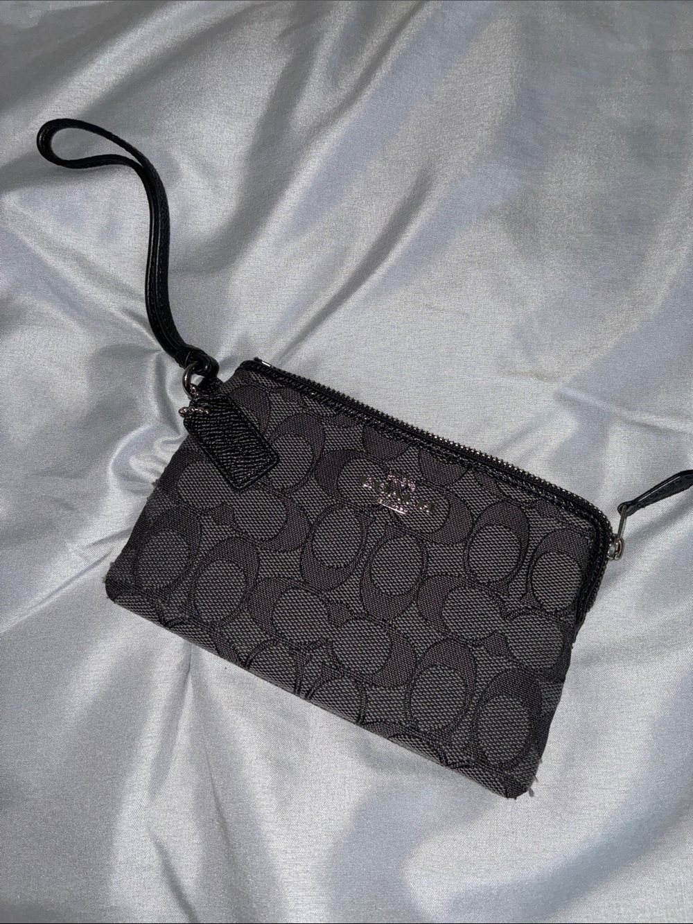 Coach Black Signature Logo Wristlet Pouch